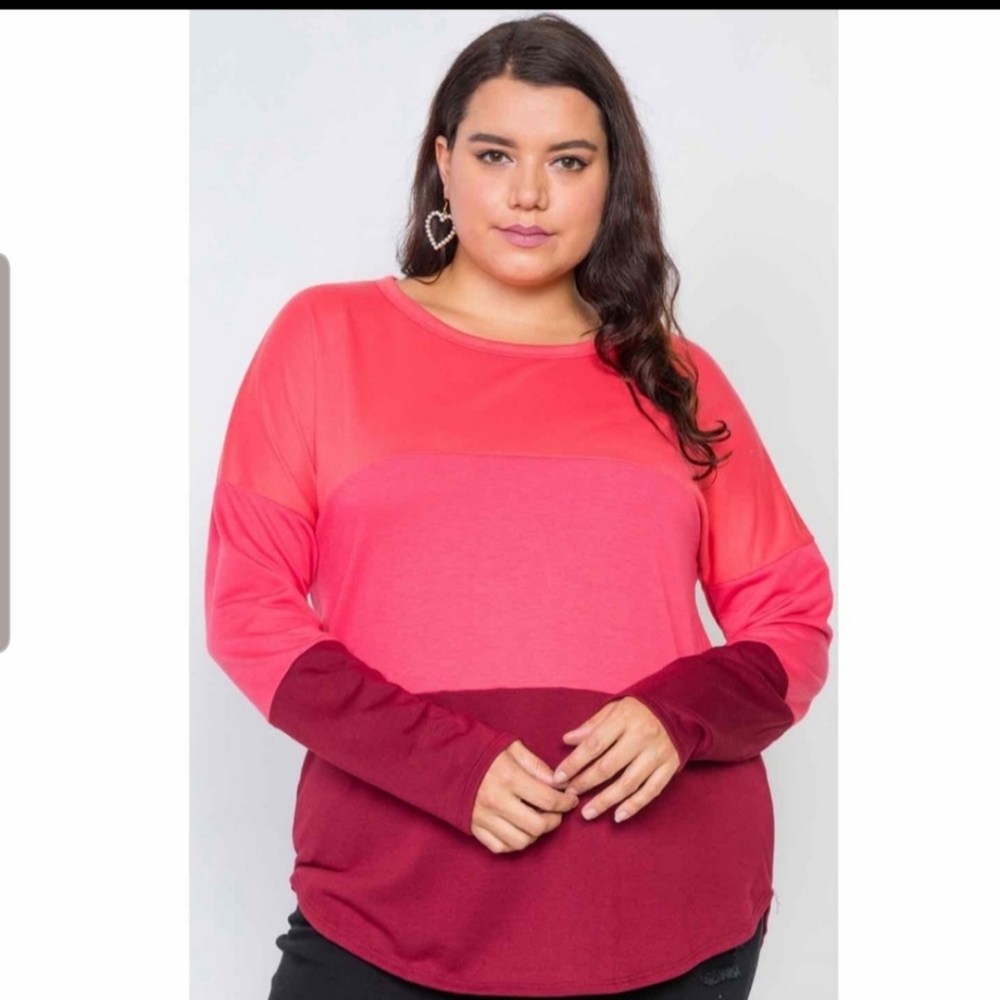 Plus size coral/red colorblock soft knit top